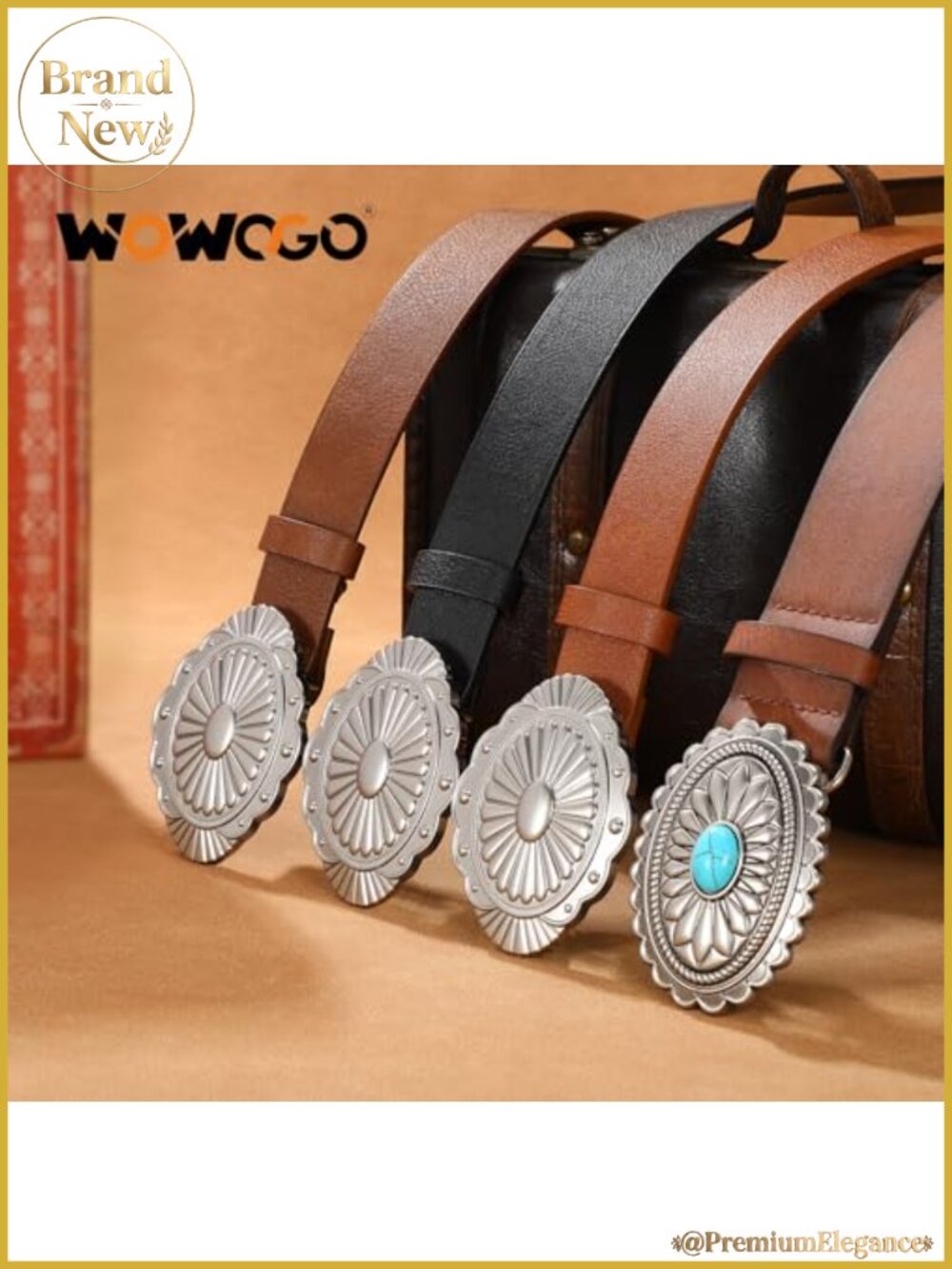 Women Western Cowgirl Belt Country Concho Vintage PU Leather Turquoise Buckle - Picture 3 of 6